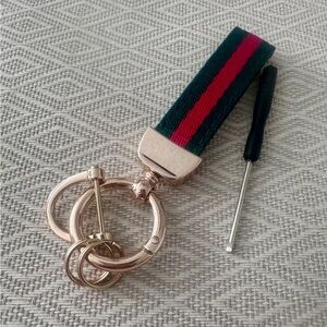 Elegant Gold Buckle Green & Red Keychain with Screwdriver NWT